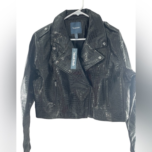 NWT Modcloth Crocodile Rock Faux Leather Black Jacket XL - Picture 2 of 4